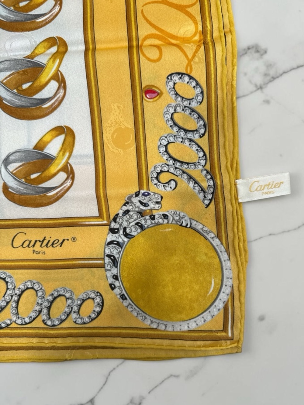 CARTIER Limited Edition Millennium 2000 Panthère Silk Scarf Y2K Rare Gold - Picture 5 of 8